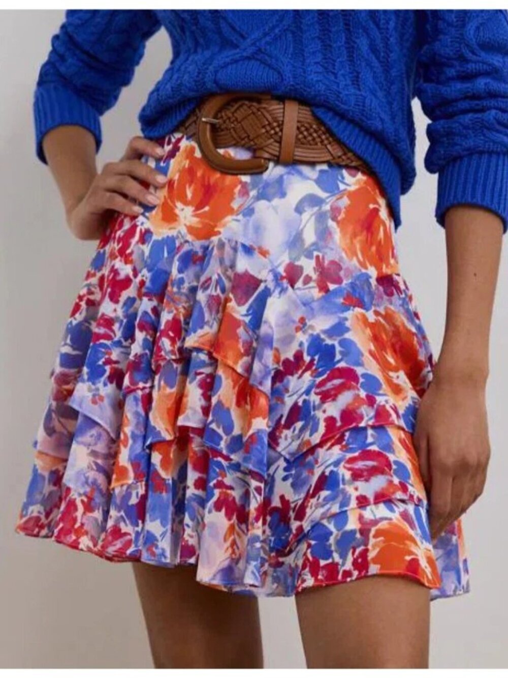 Ralph Lauren Tiered Skirt Women's Size 10 Multicolor Ruffle Georgette Floral